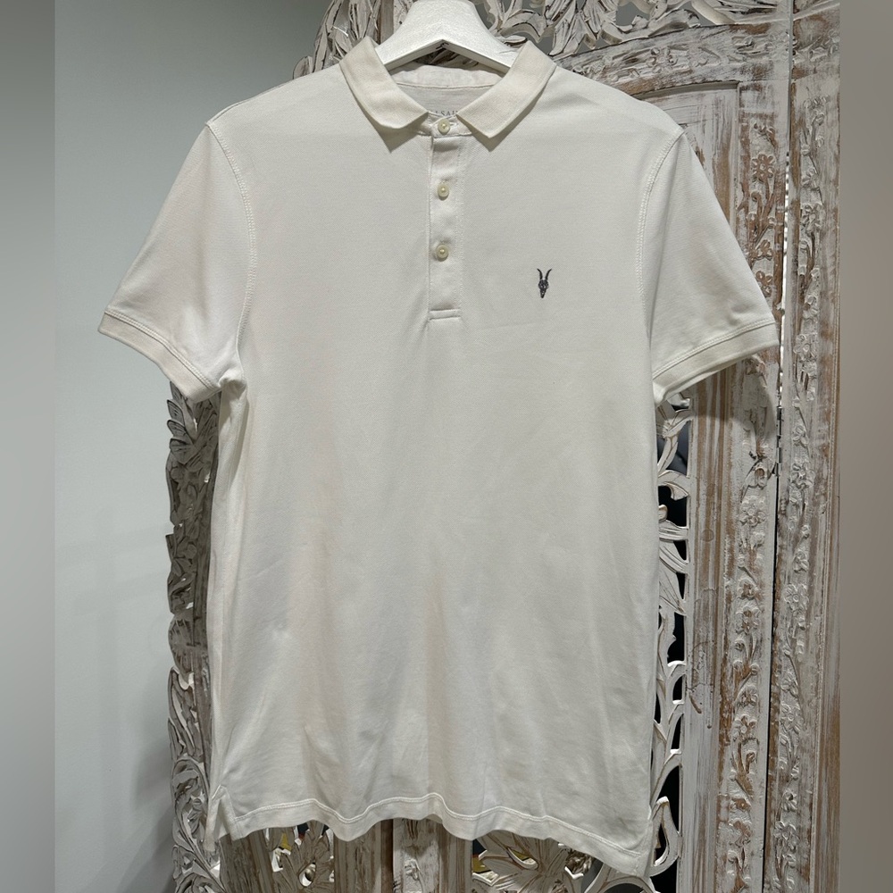All Saints Men's white Polo with Subtle Chest Logo